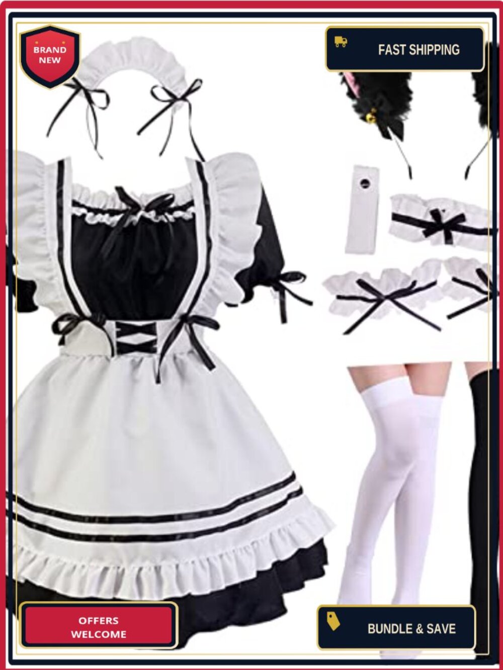 Lolita Anime Maid Cosplay Costume Set Velvet 10-Piece Halloween